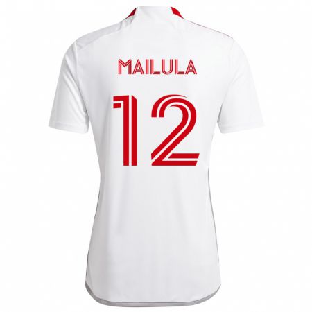 Kandiny Niño Camiseta Cassius Mailula #12 Blanco Rojo 2ª Equipación 2024/25 La Camisa Chile