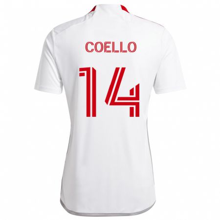 Kandiny Niño Camiseta Alonso Coello #14 Blanco Rojo 2ª Equipación 2024/25 La Camisa Chile