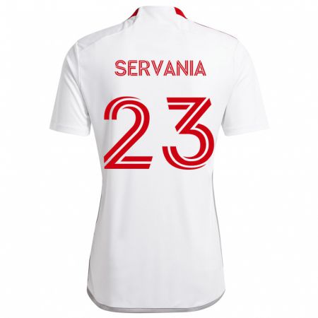 Kandiny Niño Camiseta Brandon Servania #23 Blanco Rojo 2ª Equipación 2024/25 La Camisa Chile