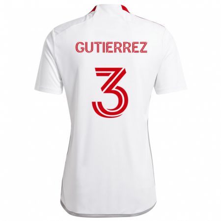 Kandiny Niño Camiseta Cristián Gutiérrez #3 Blanco Rojo 2ª Equipación 2024/25 La Camisa Chile