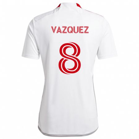 Kandiny Niño Camiseta Víctor Vázquez #8 Blanco Rojo 2ª Equipación 2024/25 La Camisa Chile