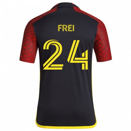 Kandiny Niño Camiseta Stefan Frei #24 Negro Rojo 2ª Equipación 2024/25 La Camisa Chile