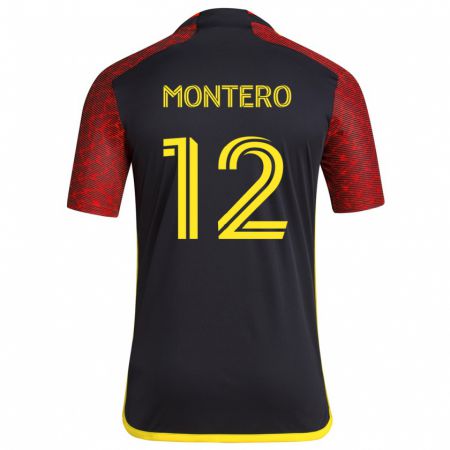 Kandiny Niño Camiseta Fredy Montero #12 Negro Rojo 2ª Equipación 2024/25 La Camisa Chile