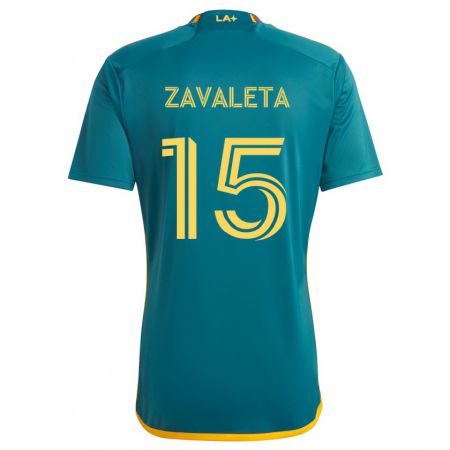 Kandiny Niño Camiseta Eriq Zavaleta #15 Verde Amarillo 2ª Equipación 2024/25 La Camisa Chile