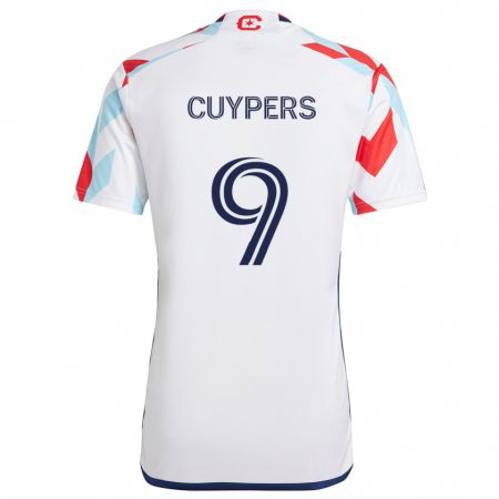 Kandiny Niño Camiseta Hugo Cuypers #9 Blanco Rojo Azul 2ª Equipación 2024/25 La Camisa Chile