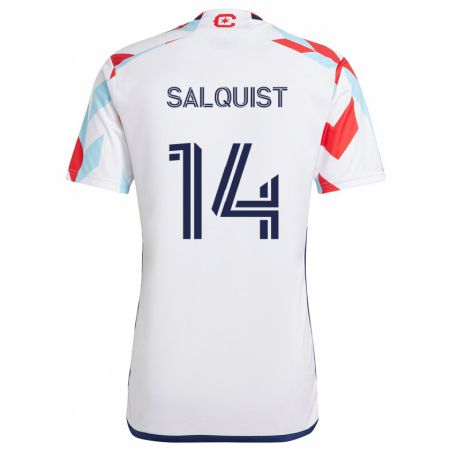 Kandiny Niño Camiseta Tobias Salquist #14 Blanco Rojo Azul 2ª Equipación 2024/25 La Camisa Chile