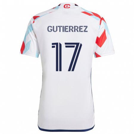 Kandiny Niño Camiseta Brian Gutiérrez #17 Blanco Rojo Azul 2ª Equipación 2024/25 La Camisa Chile