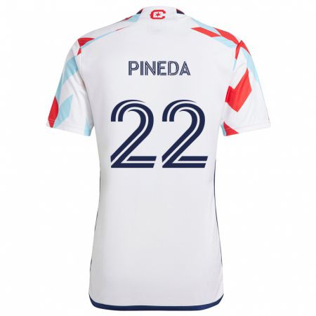 Kandiny Niño Camiseta Mauricio Pineda #22 Blanco Rojo Azul 2ª Equipación 2024/25 La Camisa Chile