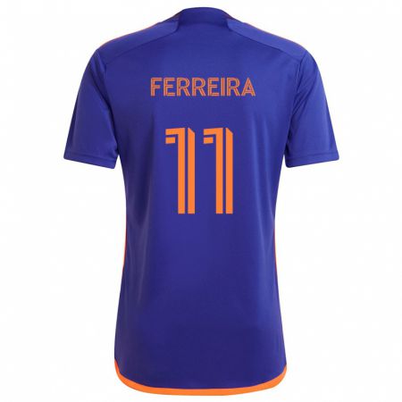 Kandiny Niño Camiseta Sebastián Ferreira #11 Púrpura Naranja 2ª Equipación 2024/25 La Camisa Chile