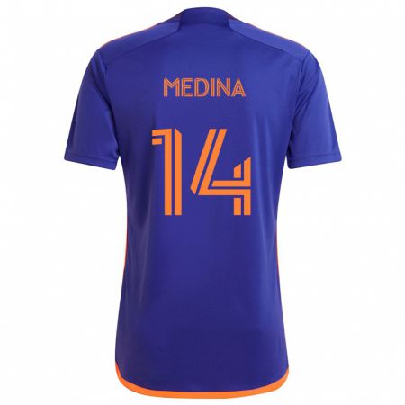 Kandiny Niño Camiseta Jeferson Medina #14 Púrpura Naranja 2ª Equipación 2024/25 La Camisa Chile