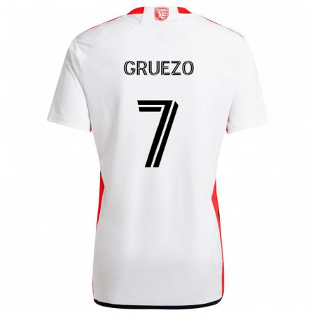 Kandiny Niño Camiseta Carlos Gruezo #7 Blanco Rojo 2ª Equipación 2024/25 La Camisa Chile