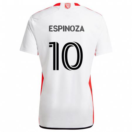 Kandiny Niño Camiseta Cristian Espinoza #10 Blanco Rojo 2ª Equipación 2024/25 La Camisa Chile