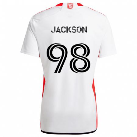 Kandiny Niño Camiseta Jacob Jackson #98 Blanco Rojo 2ª Equipación 2024/25 La Camisa Chile