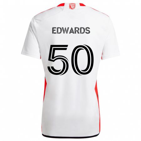 Kandiny Niño Camiseta Aaron Edwards #50 Blanco Rojo 2ª Equipación 2024/25 La Camisa Chile