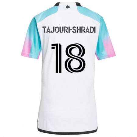 Kandiny Niño Camiseta Ismael Tajouri-Shradi #18 Blanco Azul Negro 2ª Equipación 2024/25 La Camisa Chile