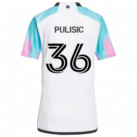 Kandiny Niño Camiseta Will Pulisic #36 Blanco Azul Negro 2ª Equipación 2024/25 La Camisa Chile