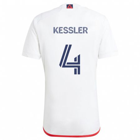 Kandiny Niño Camiseta Henry Kessler #4 Blanco Rojo 2ª Equipación 2024/25 La Camisa Chile