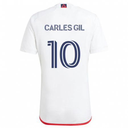 Kandiny Niño Camiseta Carles Gil #10 Blanco Rojo 2ª Equipación 2024/25 La Camisa Chile