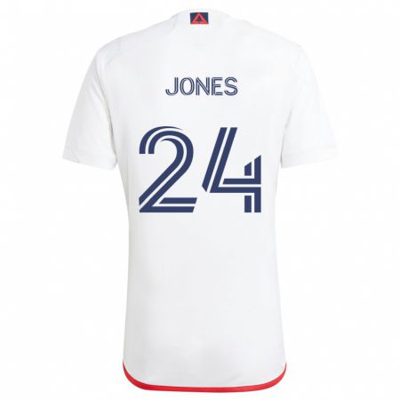 Kandiny Niño Camiseta Dejuan Jones #24 Blanco Rojo 2ª Equipación 2024/25 La Camisa Chile