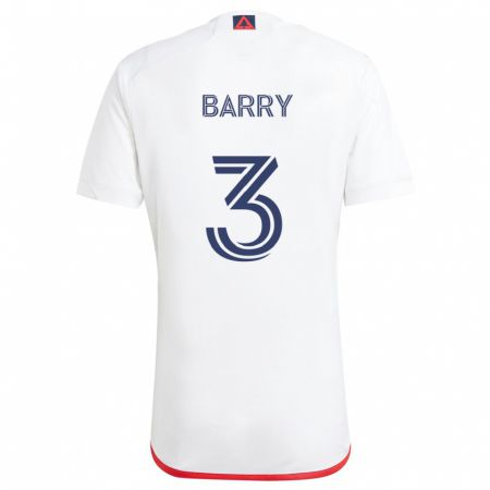 Kandiny Niño Camiseta Hesron Barry #3 Blanco Rojo 2ª Equipación 2024/25 La Camisa Chile