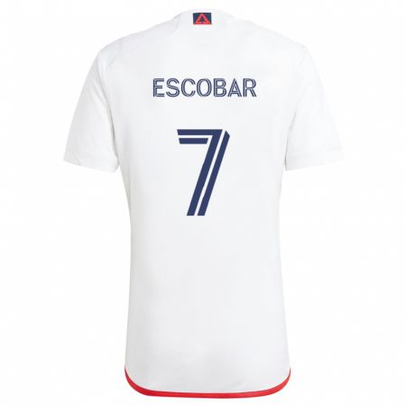 Kandiny Niño Camiseta Olger Escobar #7 Blanco Rojo 2ª Equipación 2024/25 La Camisa Chile