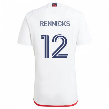 Kandiny Niño Camiseta Justin Rennicks #12 Blanco Rojo 2ª Equipación 2024/25 La Camisa Chile