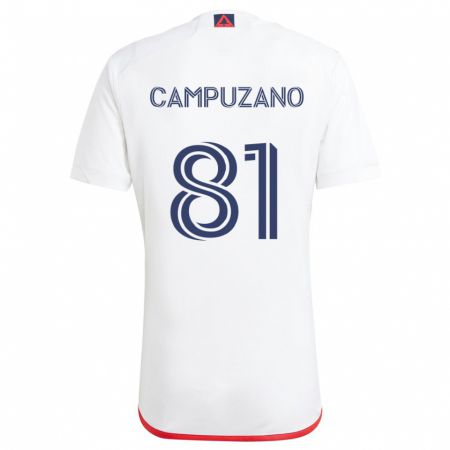 Kandiny Niño Camiseta Nico Campuzano #81 Blanco Rojo 2ª Equipación 2024/25 La Camisa Chile