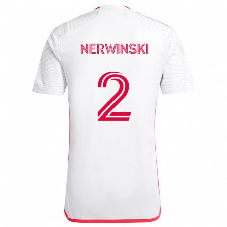 Kandiny Niño Camiseta Jake Nerwinski #2 Blanco Rojo 2ª Equipación 2024/25 La Camisa Chile