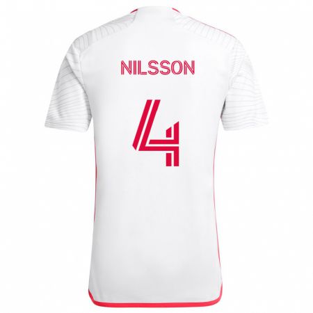 Kandiny Niño Camiseta Joakim Nilsson #4 Blanco Rojo 2ª Equipación 2024/25 La Camisa Chile