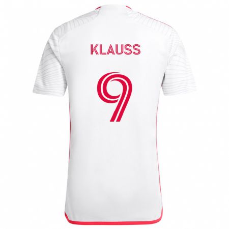 Kandiny Niño Camiseta João Klauss #9 Blanco Rojo 2ª Equipación 2024/25 La Camisa Chile