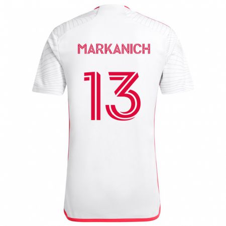 Kandiny Niño Camiseta Anthony Markanich #13 Blanco Rojo 2ª Equipación 2024/25 La Camisa Chile