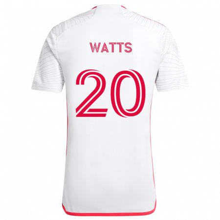 Kandiny Niño Camiseta Akil Watts #20 Blanco Rojo 2ª Equipación 2024/25 La Camisa Chile