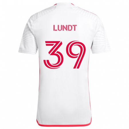 Kandiny Niño Camiseta Ben Lundt #39 Blanco Rojo 2ª Equipación 2024/25 La Camisa Chile