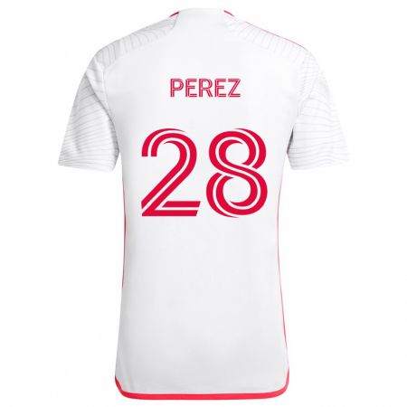 Kandiny Niño Camiseta Miguel Perez #28 Blanco Rojo 2ª Equipación 2024/25 La Camisa Chile