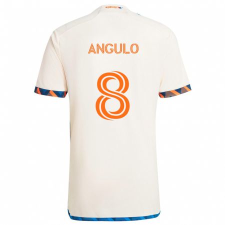 Kandiny Niño Camiseta Marco Angulo #8 Blanco Naranja 2ª Equipación 2024/25 La Camisa Chile