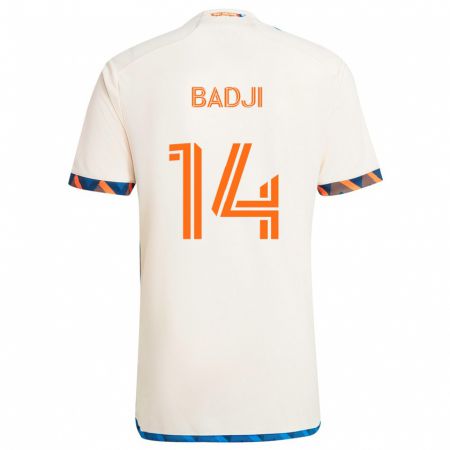 Kandiny Niño Camiseta Dominique Badji #14 Blanco Naranja 2ª Equipación 2024/25 La Camisa Chile