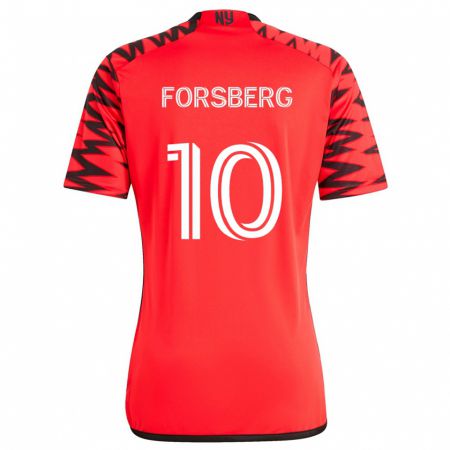 Kandiny Niño Camiseta Emil Forsberg #10 Rojo Negro Blanco 2ª Equipación 2024/25 La Camisa Chile