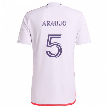 Kandiny Niño Camiseta César Araújo #5 Blanco Rojo Púrpura 2ª Equipación 2024/25 La Camisa Chile