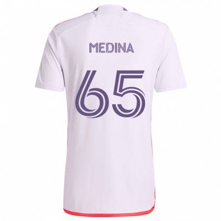 Kandiny Niño Camiseta Cristian Medina #65 Blanco Rojo Púrpura 2ª Equipación 2024/25 La Camisa Chile