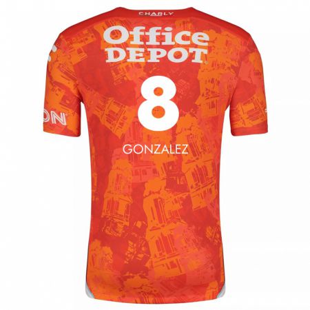 Kandiny Niño Camiseta Bryan González #8 Naranja Blanco 2ª Equipación 2024/25 La Camisa Chile