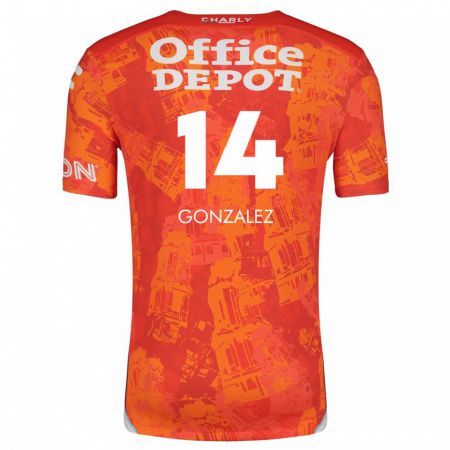 Kandiny Niño Camiseta Arturo González #14 Naranja Blanco 2ª Equipación 2024/25 La Camisa Chile