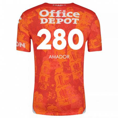 Kandiny Niño Camiseta Santiago Amador #280 Naranja Blanco 2ª Equipación 2024/25 La Camisa Chile