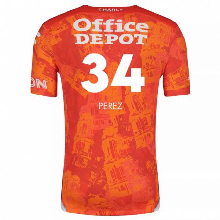 Kandiny Niño Camiseta Julio Pérez #34 Naranja Blanco 2ª Equipación 2024/25 La Camisa Chile