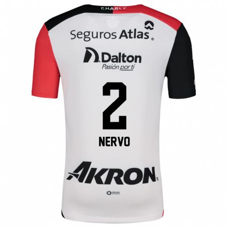 Kandiny Niño Camiseta Hugo Nervo #2 Blanco Rojo Negro 2ª Equipación 2024/25 La Camisa Chile