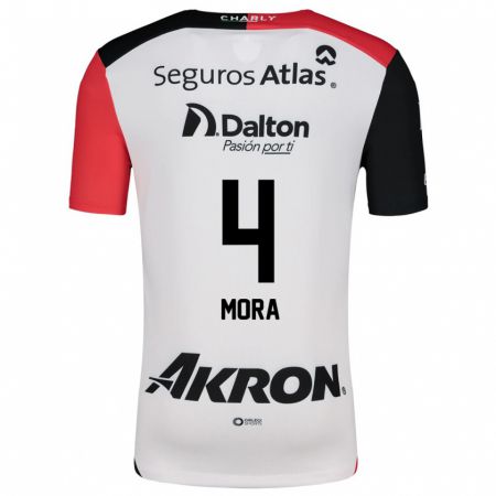 Kandiny Niño Camiseta Adrián Mora #4 Blanco Rojo Negro 2ª Equipación 2024/25 La Camisa Chile