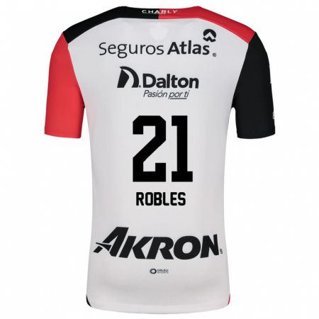 Kandiny Niño Camiseta Carlos Robles #21 Blanco Rojo Negro 2ª Equipación 2024/25 La Camisa Chile