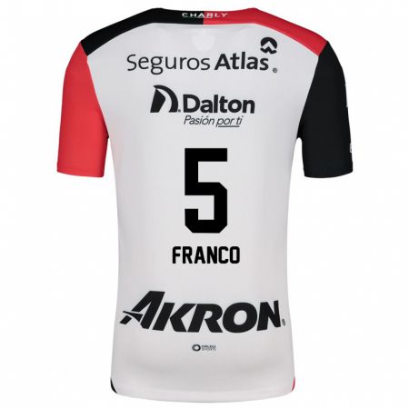 Kandiny Niño Camiseta Alejandra Franco #5 Blanco Rojo Negro 2ª Equipación 2024/25 La Camisa Chile