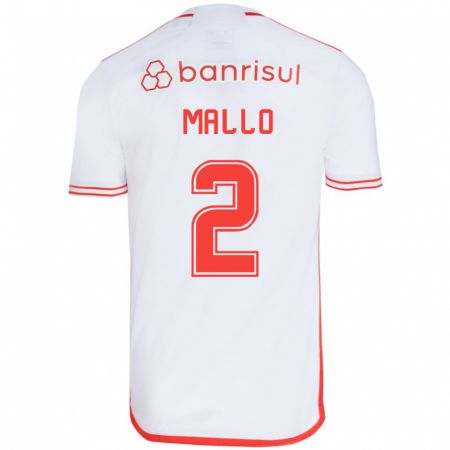 Kandiny Niño Camiseta Hugo Mallo #2 Blanco Rojo 2ª Equipación 2024/25 La Camisa Chile