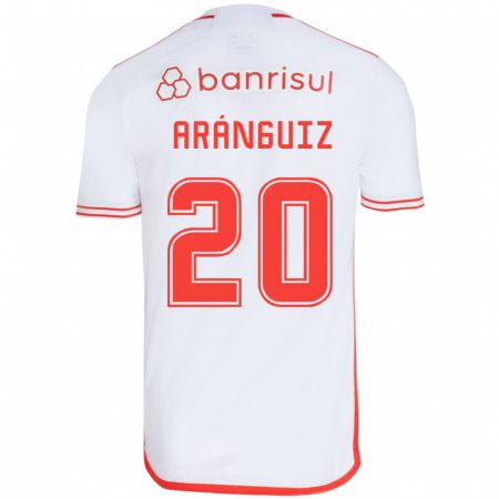 Kandiny Niño Camiseta Charles Aránguiz #20 Blanco Rojo 2ª Equipación 2024/25 La Camisa Chile