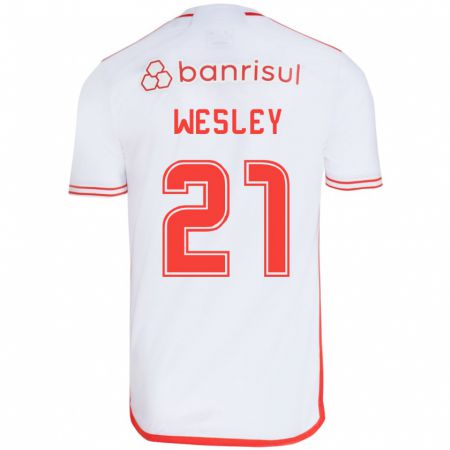 Kandiny Niño Camiseta Wesley #21 Blanco Rojo 2ª Equipación 2024/25 La Camisa Chile